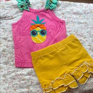 Pink Pineapple Kids Top and Yellow Shorts Set